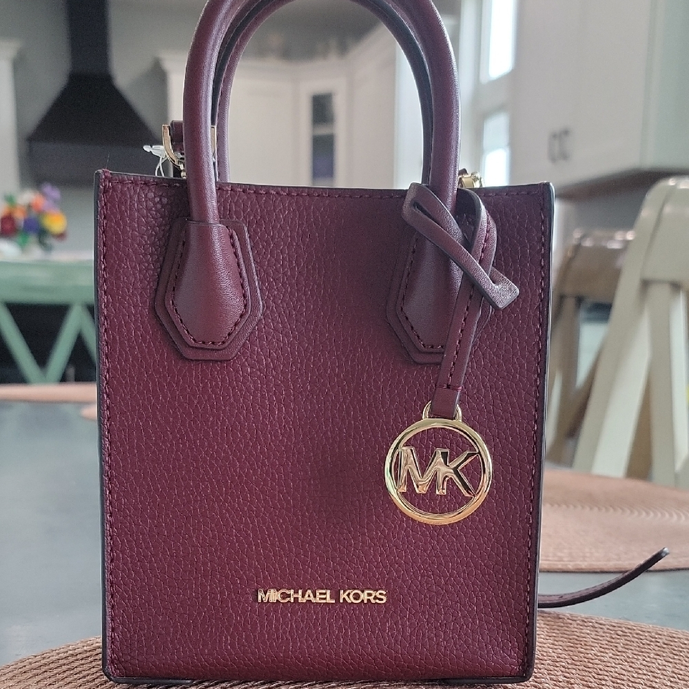Michael Kors Burgundy Mini Bag with Gold Accents
